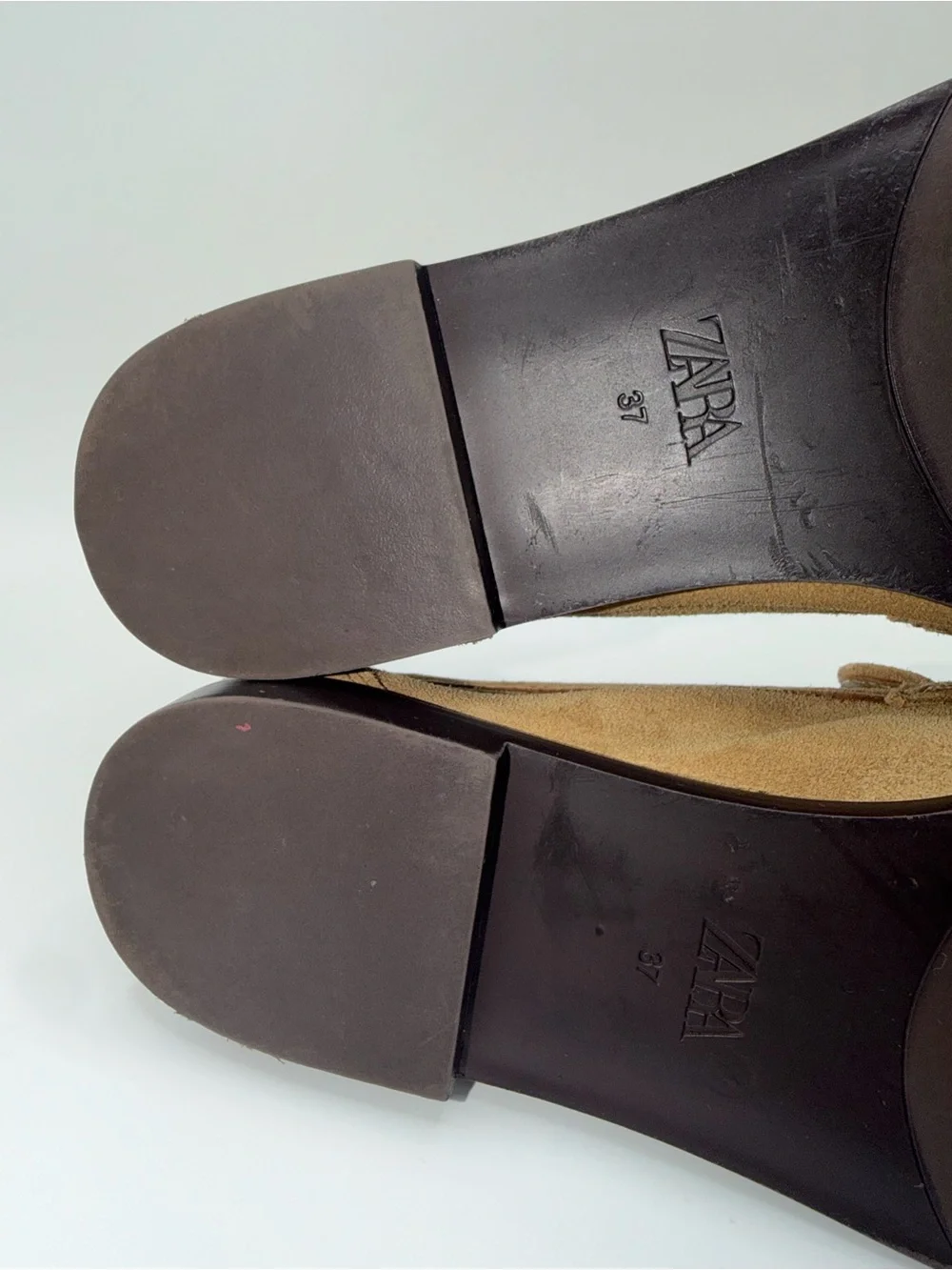 Zara Tan Suede Loafers with Gold Bit Detail
